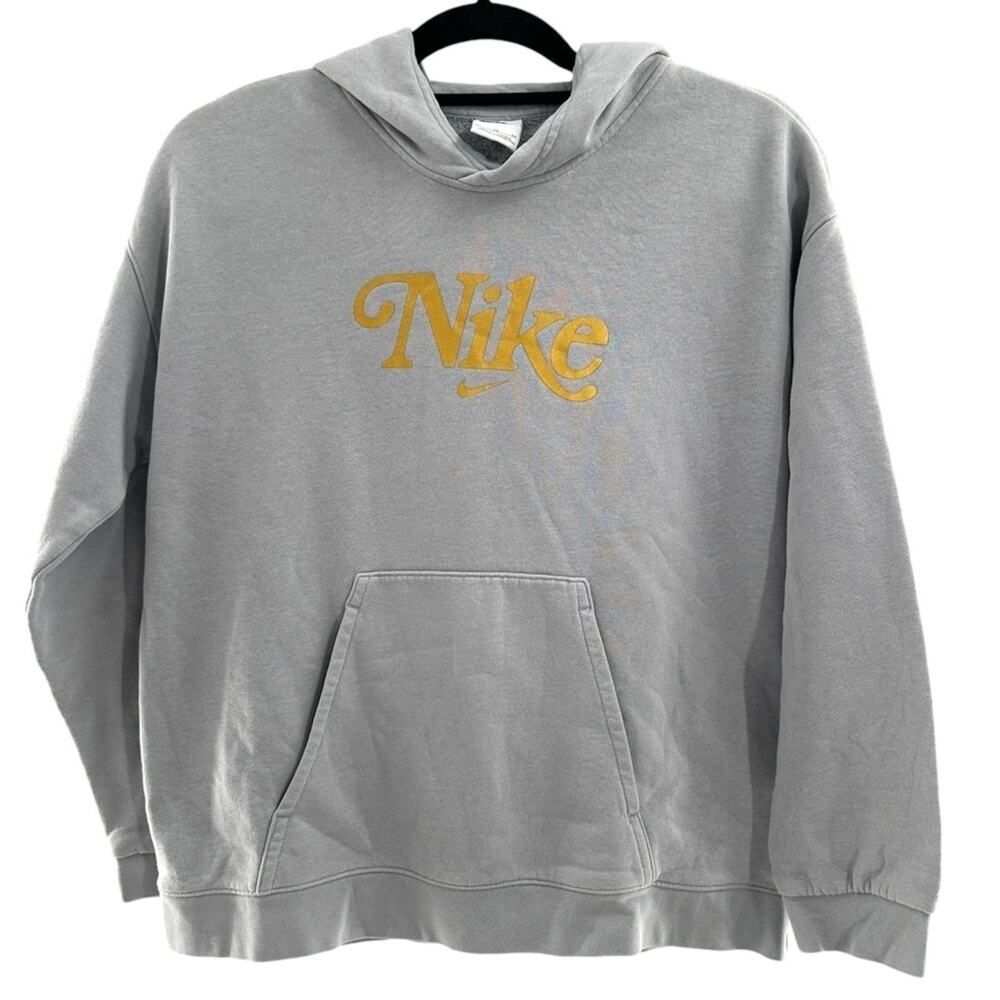 Nike Gray Hoodie Sweatshirt with Gold Script Logo Women's Size XL